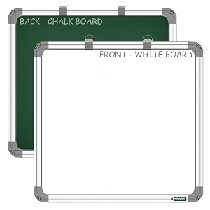 yajnas non magnetic 60cm x 60cm 2x2 feet double sided white board and chalk board both side writing boards one side white marker and reverse side chalk board surface - set of 1