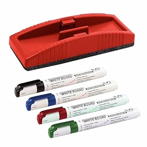 yajnas non magnetic whiteboard duster amp markers  set of 5  assorted ink colours  whiteboard duster with easily erasable markers  school amp office stationery