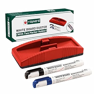 yajnas premium non magnetic white board duster with 2 marker   whiteboard eraser for erasing white board marker or chalk board writing  blackboard duster assorted colorcombo pack of 3 items