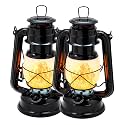 YAKii LED Vintage Flame Lantern Metal Outdoor Hanging Lantern with Dancing Flame Battery Operated Halloween Outdoor Indoor Decoration(Black 2 Pack)
