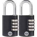 Yale 2 Pack 4 Digit Combination Lock Outdoor Waterproof Padlock for School Gym Locker, Sports Locker, Fence, Toolbox, Gate, Case, Hasp Storage (Black)
