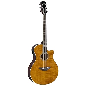 yamaha apx600fm electro-acoustic guitar  flame maple top slim thinline body 25 scale system65 pickup eq built-in tuner  amber