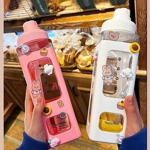 yamuna kawaii water bottle with straw and sticker kawaii bear water bottle 700 ml