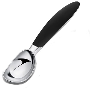 yanci heavy duty stainless steel ice cream scooper with non-slip rubber grip - professional metal ice-cream spade durable ice cream scoop perfect for kitchen bar restaurants black