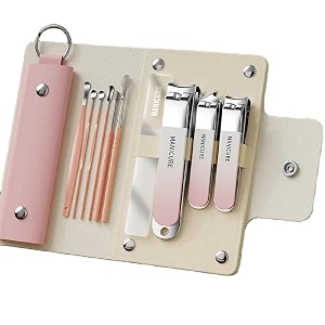 yanci manicure set 10 in 1 stainless steel nail clippers manicure pedicure tools kit - portable travel grooming kit for men amp women with leather case pink