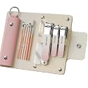 YANCI® Manicure Set 10 in 1 Stainless Steel, Nail Clippers Manicure Pedicure Tools Kit - Portable Travel Grooming Kit for Men & Women with Leather Case (Pink)