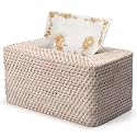 YANGQIHOME Rattan Tissue Box Cover, Rectangle Wicker Tissue Box Holder, Boho Facial Tissue Holder for Living Room, Bathroom, Kitchen, Bedroom, 10.2 x 6.2 x 5.3 inch, Whitewash
