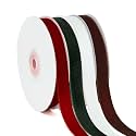 YANGTE 4 Colors Christmas Ribbon Set, 5/8" x 40Yard Premium Velvet Ribbon for Gift Wrapping, Christmas Tree Ornaments Handmade Crafts Bow Making（Red,Green,White,Brown）