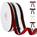 YANGTE 4 Colors Velvet Ribbon Set, 3/8" x 40Yard Premium Christmas Velvet Ribbon for Gift Wrapping, Christmas Tree Ornaments Handmade Crafts Bow Making（Red,Green,White,Brown）