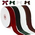 YANGTE 4 Colors Velvet Ribbon Set, 1" x 40Yard Premium Christmas Velvet Ribbon for Gift Wrapping, Christmas Tree Ornaments Handmade Crafts Bow Making（Red,Green,White,Brown）