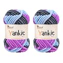Yankie Chenille Supersoft Velvet Yarn, Plushie &amp; Blankie Yarn for Crochet, Knitting, Amigurumi &amp; DIY Crafts (Multi 01, Pack of 2)