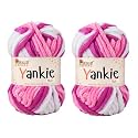 Yankie Chenille Supersoft Velvet Yarn, Plushie &amp; Blankie Yarn for Crochet, Knitting, Amigurumi &amp; DIY Crafts (Multi 03, Pack of 2)