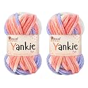 Yankie Chenille Supersoft Velvet Yarn, Plushie &amp; Blankie Yarn for Crochet, Knitting, Amigurumi &amp; DIY Crafts (Multi 02, Pack of 2)