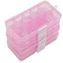 Yansanido 4 Pcs 10 Grids 5 Inch x 2.5 Inch Adjustable Small Removable Plastic Jewelry Organizer Divider Storage Box Jewelry Earring Tool Containers (Pink)