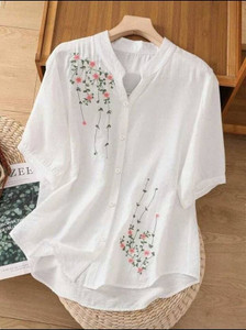 Yanvi Women Embroidered Casual White Shirt