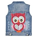 Yao Little Girls Denim Vest Spring Autumn Sequins Owl Vest Coat