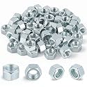 Yaocom 200 Pack 3/8''-24 Zinc Hex Nuts, Electro Galvanized Bright Silver
