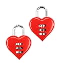 YAODHAOD Combination Lock, Heart Shape 3 Digital Password Padlock, Mini Outdoor Combo Gate Lock for School Gym Locker, Fence Gate, Toolbox, Employee Hasp Locker – 2 Pack (Red)