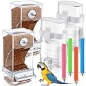 Yaomiao 8 Pcs No Mess Small Bird Feeders Automatic Parakeet Water Dispenser with 4 Pcs Cage Perch Clear Quail Feeder and Watered Cage Accessories for Small and Medium Parakeet Cockatiel Canary(Clear)