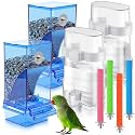 Yaomiao 8 Pcs No Mess Small Bird Feeders Automatic Parakeet Water Dispenser with 4 Pcs Cage Perch Clear Quail Feeder and Watered Cage Accessories for Small and Medium Parakeet Cockatiel Canary(Blue)
