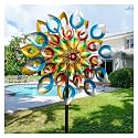 Yard Garden Wind Spinners with Stake - Large Outdoor Metal Wind Spinners, Lawn Yard Art Garden Decor (24" W x 84" H)