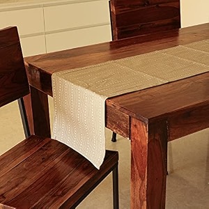 the yard house wipeable and anti-skid table runners woven desert sand 6034x1434 - 4 seater