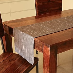 the yard house wipeable and anti-skid table runners woven winter grey 6034x1434 - 4 seater