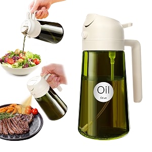 yarramate 16oz470ml 2 in 1 oil sprayer for cooking with stickers dark green food-grade olive oil dispenser bottle for kitchen air fryer grill - light blockagewhite