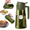YARRAMATE 16oz/470ml 2 in 1 Oil Sprayer for Cooking with Stickers, Dark Green Food-Grade Olive Oil Dispenser Bottle for Kitchen, Air Fryer, Grill - Light Blockage (OliveGreen)