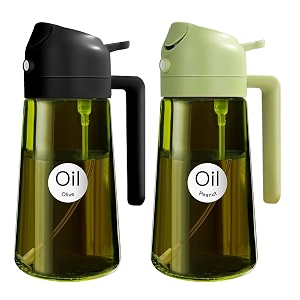 yarramate 16oz470ml 2pcs light blockage dark oil sprayer for cooking 2 in 1 olive oil dispenser bottle for kitchen dark green glass oil bottle food-grade oil mister for air fryerblack amp green