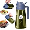 YARRAMATE 16oz/470ml Dark Green Oil Sprayer for Cooking with Stickers, Food-grade Premium 2 in 1 Olive Oil Dispenser Bottle for Kitchen Gadgets, Air Fryer, Salad, Frying, BBQ (Navy)