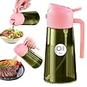 YARRAMATE 16oz/470ml Dark Green Oil Sprayer for Cooking with Stickers, Food-grade Premium 2 in 1 Olive Oil Dispenser Bottle for Kitchen Gadgets, Air Fryer, Salad, Frying, BBQ (Pink)