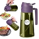 YARRAMATE 16oz/470ml Dark Green Oil Sprayer for Cooking with Stickers, Food-grade Premium 2 in 1 Olive Oil Dispenser Bottle for Kitchen Gadgets, Air Fryer, Salad, Frying, BBQ (Purple)