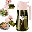 YARRAMATE 16oz/470ml Light-Blocking Dark Oil Sprayer for Cooking, 2 in 1 Olive Oil Dispenser Bottle for Kitchen, Dark Green Glass Oil Bottle, Food-Grade Oil Mister for Air Fryer, BBQ (PeachPink)