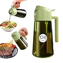YARRAMATE 16oz/470ml Light Blocking Oil Sprayer for Cooking with Stickers, Food-Grade 2 in 1 Olive Oil Dispenser Bottle for Kitchen, Premium Dark Green Glass Oil Bottle for Air Fryer, BBQ (Green)