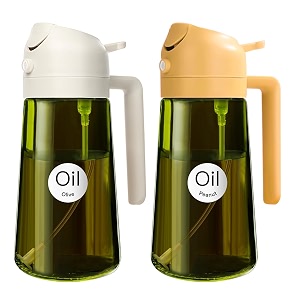 yarramate 2pcs 16oz470ml 2 in 1 oil sprayer for cooking with stickers dark green food-grade olive oil dispenser bottle for kitchen air fryer grill - light blockagewhite amp orange