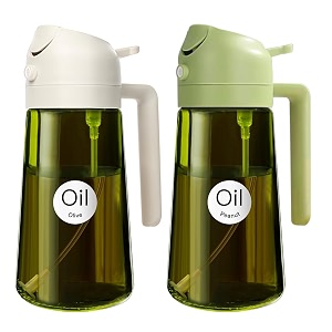 yarramate 2pcs 16oz470ml 2 in 1 oil sprayer for cooking with stickers dark green food-grade olive oil dispenser bottle for kitchen air fryer grill - light blockagewhite amp green