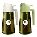 YARRAMATE 2PCS 16oz/470ml 2 in 1 Oil Sprayer for Cooking with Stickers, Dark Green Food-Grade Olive Oil Dispenser Bottle for Kitchen, Air Fryer, Grill - Light Blockage(White &amp; Green)