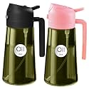 YARRAMATE 2Pcs 16oz/470ml Dark Green Oil Sprayer for Cooking with Stickers, Food-grade Premium 2 in 1 Olive Oil Dispenser Bottle for Kitchen Gadgets, Air Fryer, Salad, Frying, BBQ (Pink&amp;Black)