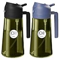 YARRAMATE 2Pcs 16oz/470ml Dark Green Oil Sprayer for Cooking with Stickers, Food-grade Premium 2 in 1 Olive Oil Dispenser Bottle for Kitchen Gadgets, Air Fryer, Salad, Frying, BBQ (Black&amp;Navy)