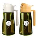YARRAMATE 2PCS 16oz/470ml Oil Sprayer for Cooking with Stickers, Food-Grade 2 in 1 Olive Oil Dispenser Bottle for Kitchen, Premium Dark Green Glass Oil Bottle for Air Fryer, BBQ(White &amp; Orange)