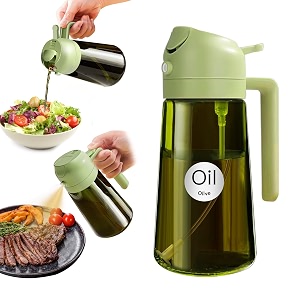 yarramate borosilicate glass 16oz470ml 2 in 1 oil sprayer for cooking with stickers dark green food-grade olive oil dispenser bottle for kitchen air fryer grill - light blockagegreen