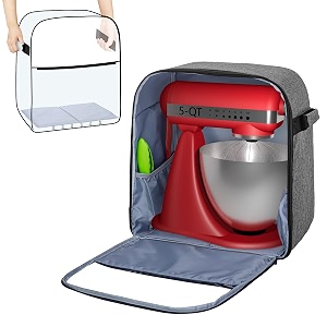 yarwo full-enclosed dust cover compatible for kitchenaid mixer 45-5 quart visible stand mixer cover case with pockets and padded bottom board for kitchen accessories gray