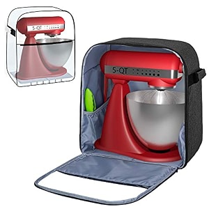 yarwo full-enclosed dust cover compatible for kitchenaid mixer 45-5 quart visible stand mixer cover case with pockets and padded bottom board for kitchen accessories black