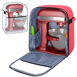 yarwo stand mixer cover with bottom for 6-8 quart stand mixer visible mixer storage bag with handles and pockets for kitchen accessories red