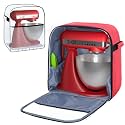 Yarwo Full-enclosed Dust Cover Compatible for KitchenAid Mixer 4.5-5 Quart, Visible Stand Mixer Cover Case with Pockets and Padded Bottom Board for Kitchen Accessories, Red