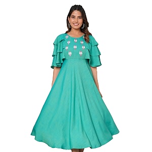 Yash Gallery Womens Anarkali long Rayon Embroidered