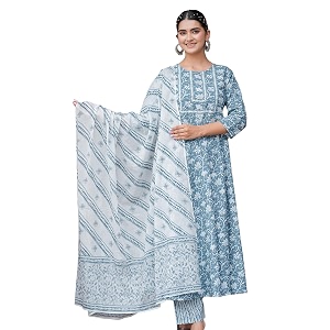 yash gallery women39s cotton floral printed anarkali kurta with pants amp dupatta set