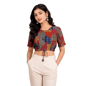 yash gallery women39s cotton zig-zag printed regular regular fit short sleeve blouse