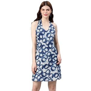 Yash Gallery Womens Cotton Geometric A-Line Knee-Length